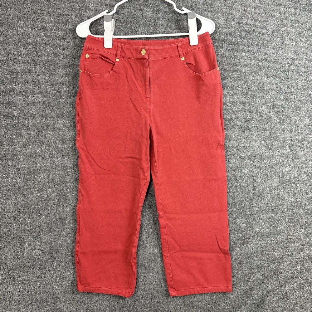 St John Jeans Womens Size 6 Red Denim Crop Straight Trousers Chic Designer